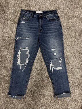 Bridge by GLY Mom Jeans Women’s 30 Distressed Ripped Dark Wash Cuffed Hem